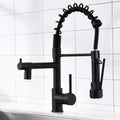 Led Commercial Kitchen Faucet With Pull Down Sprayer, Single Handle Single Lever Kitchen Sink Faucet Black Kitchen Contemporary Ceramic Brass