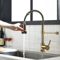 Commercial Black And Gold Kitchen Faucet With Pull Down Sprayer, Single Handle Single Lever Kitchen Sink Faucet Black Gold Kitchen Contemporary Ceramic Brass