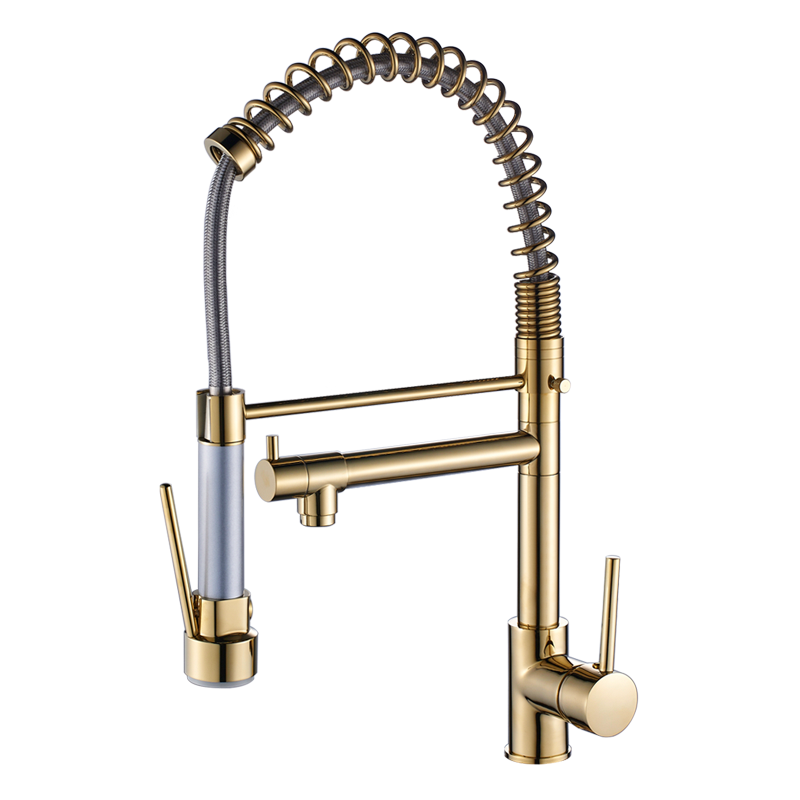 Commercial Kitchen Faucet With Pull Down Sprayer, Single Handle Single Lever Kitchen Sink Faucet Brushed Gold Faucet Gold Kitchen Contemporary Ceramic Brass