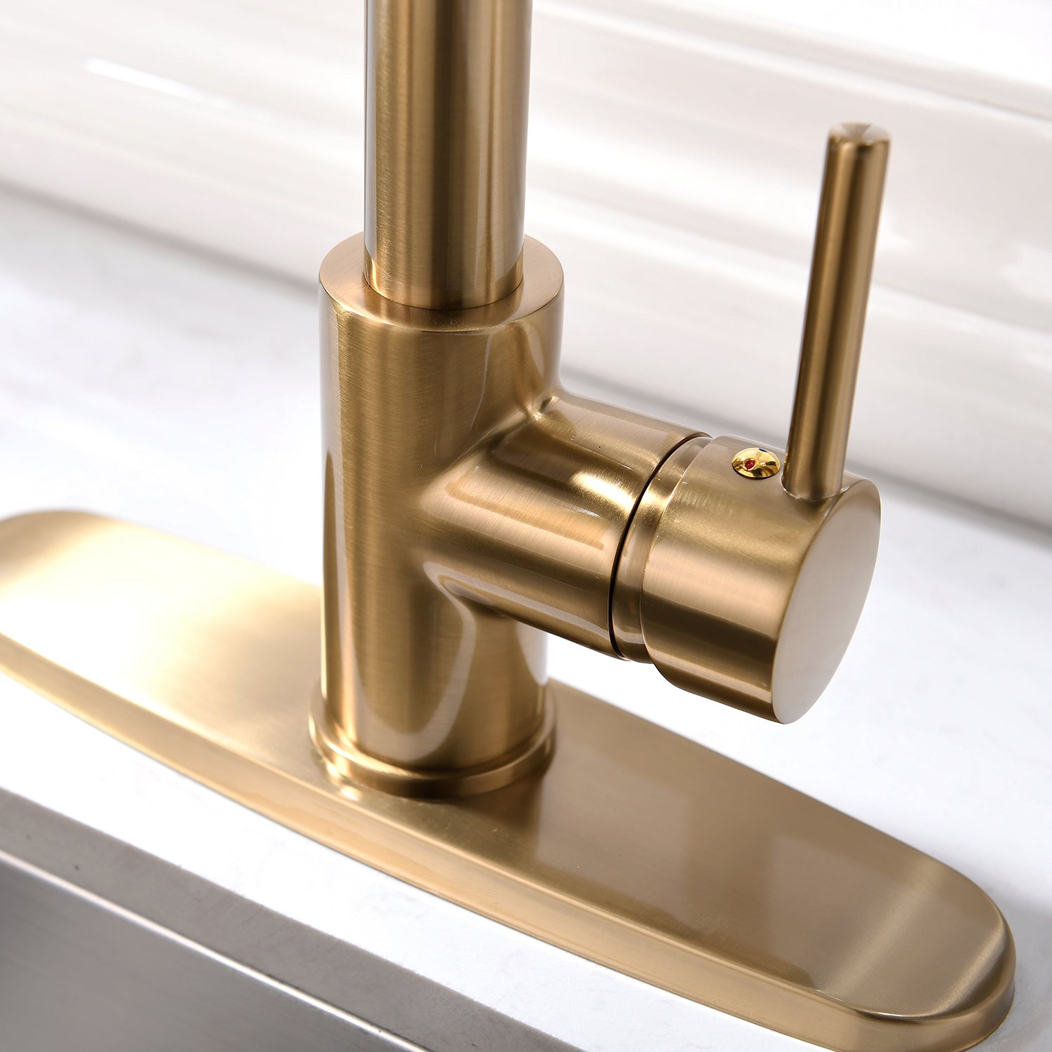 Commercial Brushed Nickel Kitchen Faucet With Pull Down Sprayer, Single Handle Single Lever Kitchen Sink Faucet With Deck Plate Brushed Gold Kitchen Contemporary Ceramic Brass