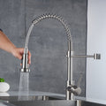 Commercial Kitchen Faucet With Pull Down Sprayer, Single Handle Single Lever Kitchen Sink Faucet Brushed Nickel Kitchen Contemporary Ceramic Brass