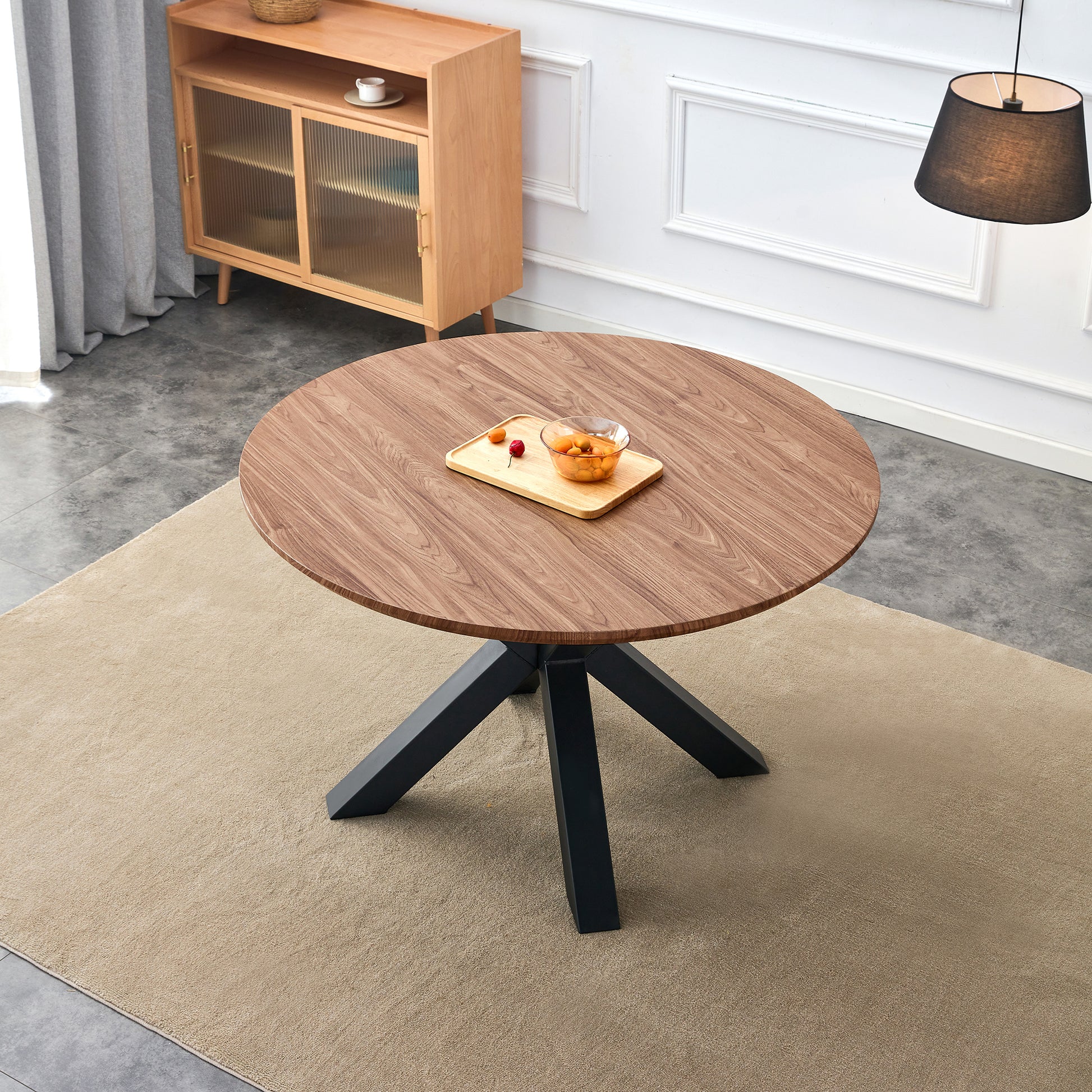 47 Inch, Round Dining Table Set For 2 4 People, Walnut Wood Effect, Suitable For Dining, Living And Banquet Walnut Brown Modern Round Kitchen & Dining Tables Mdf Steel