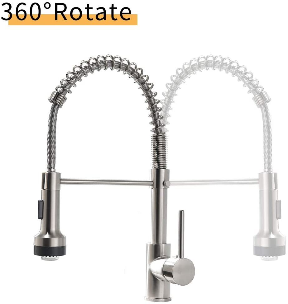 Commercial Led Kitchen Faucet With Pull Down Sprayer, Single Handle Single Lever Kitchen Sink Faucet Brushed Nickel Kitchen Contemporary Ceramic Brass