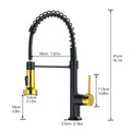 Commercial Black And Gold Kitchen Faucet With Pull Down Sprayer, Single Handle Single Lever Kitchen Sink Faucet Black Gold Kitchen Contemporary Ceramic Brass