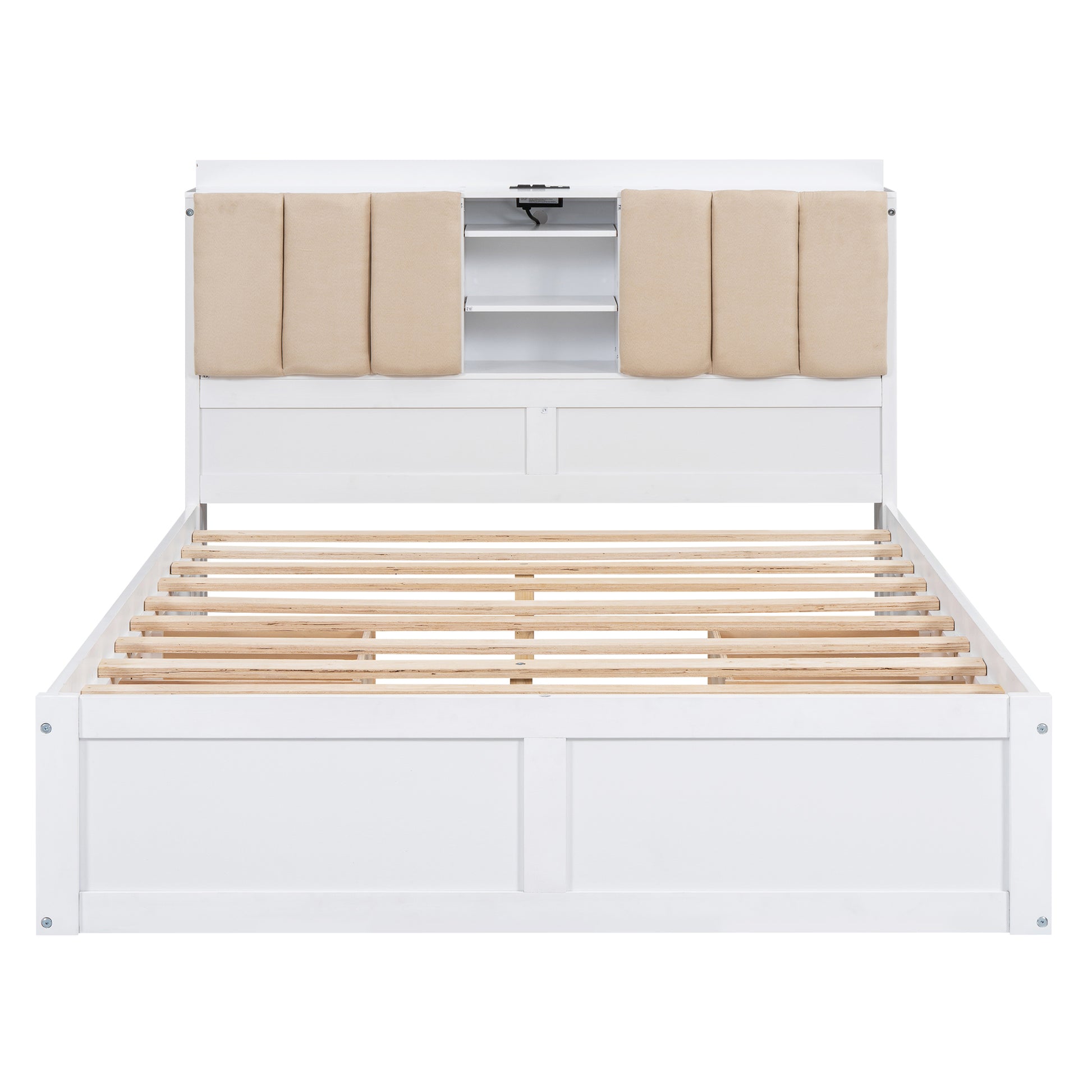 Wood Full Size Platform Bed With Storage Headboard And 4 Drawers, White Box Spring Not Required Full Antique White Wood Bedroom Bed Frame Solid Wood Mdf