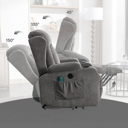 Power Lift Recliner Chair Recliners For Elderly With Heat And Massage Recliner Chair For Living Room With Infinite Position And Side Pocket,Usb Charge Port Grey Grey Power Push Button Soft Heavy Duty Cotton Wood Metal