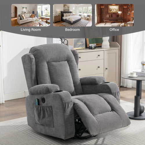 Power Lift Recliner Chair Recliners For Elderly With Heat And Massage Recliner Chair For Living Room With Infinite Position And Side Pocket,Usb Charge Port Grey Grey Power Push Button Soft Heavy Duty Cotton Wood Metal