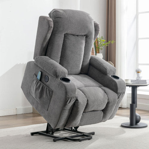 Power Lift Recliner Chair Recliners For Elderly With Heat And Massage Recliner Chair For Living Room With Infinite Position And Side Pocket,Usb Charge Port Grey Grey Power Push Button Soft Heavy Duty Cotton Wood Metal