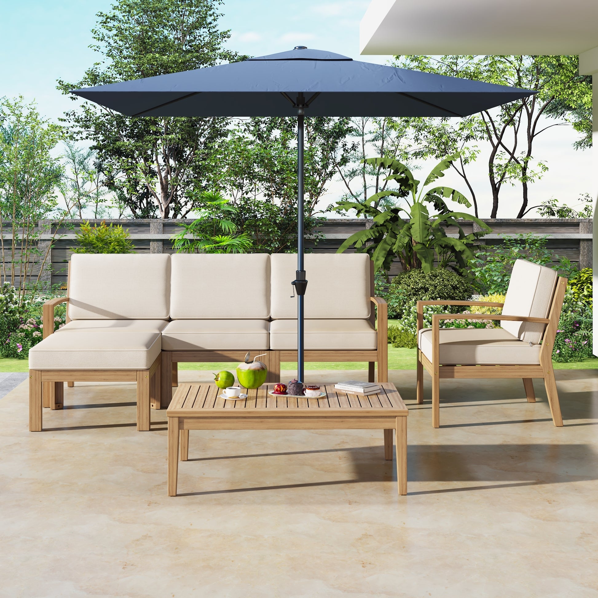 6 Piece Acacia Wood Frame Patio Sectional Sofa Set With Coffee Table And Removable Cushion For Garden Backyard Patio And Poolside Beige Beige Garden & Outdoor Acacia Wood