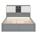 Wood Full Size Platform Bed With Storage Headboard And 4 Drawers, Gray Box Spring Not Required Full Gray Wood Bedroom Bed Frame Solid Wood Mdf