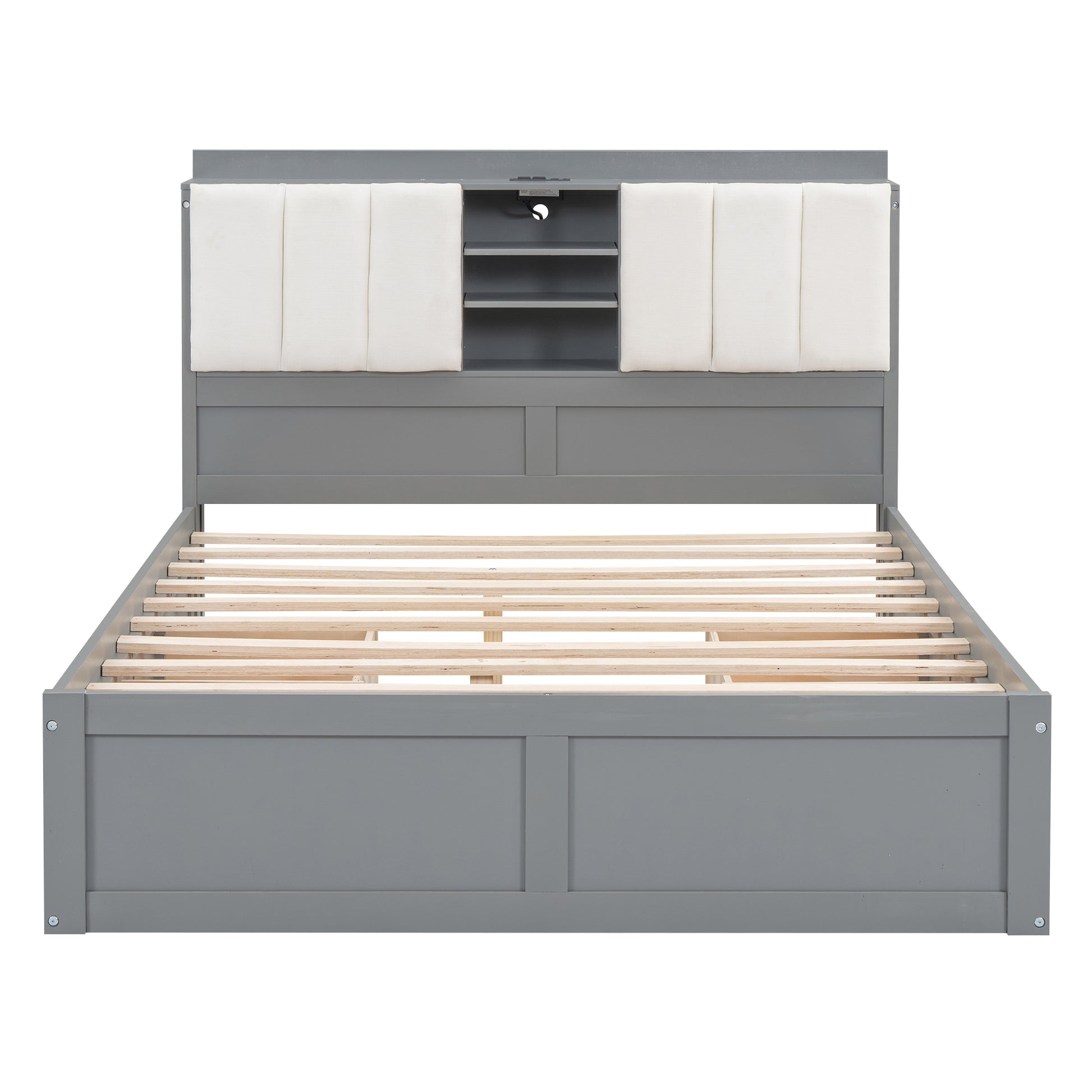 Wood Full Size Platform Bed With Storage Headboard And 4 Drawers, Gray Box Spring Not Required Full Gray Wood Bedroom Bed Frame Solid Wood Mdf