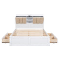 Wood Full Size Platform Bed With Storage Headboard And 4 Drawers, White Box Spring Not Required Full Antique White Wood Bedroom Bed Frame Solid Wood Mdf