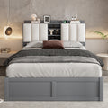 Wood Full Size Platform Bed With Storage Headboard And 4 Drawers, Gray Box Spring Not Required Full Gray Wood Bedroom Bed Frame Solid Wood Mdf