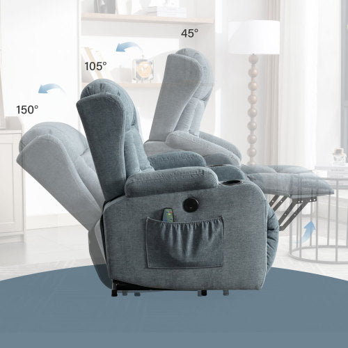 Power Lift Recliner Chair Recliners For Elderly With Heat And Massage Recliner Chair For Living Room With Infinite Position And Side Pocket,Usb Charge Port Blue Blue Power Push Button Soft Heavy Duty Cotton Wood Metal