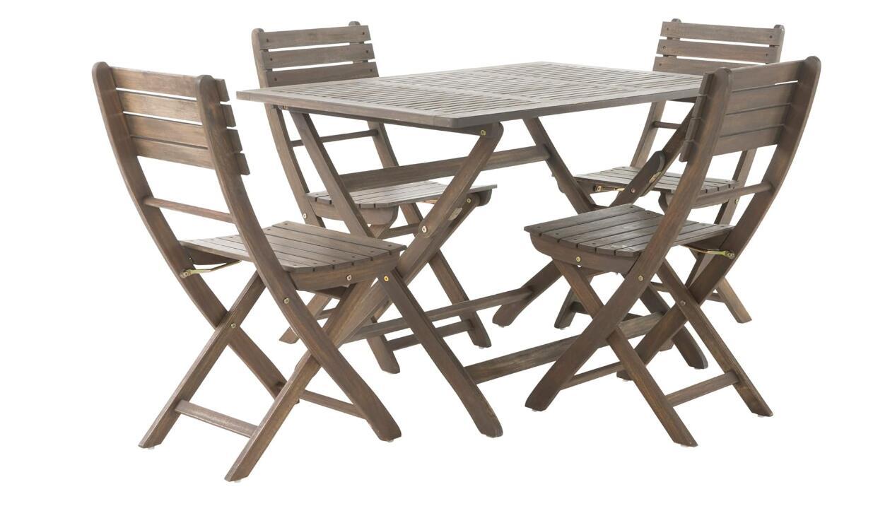 Positano Foldable Dining Set, Grey Grey Acacia Wood