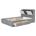 Wood Full Size Platform Bed With Storage Headboard And 4 Drawers, Gray Box Spring Not Required Full Gray Wood Bedroom Bed Frame Solid Wood Mdf