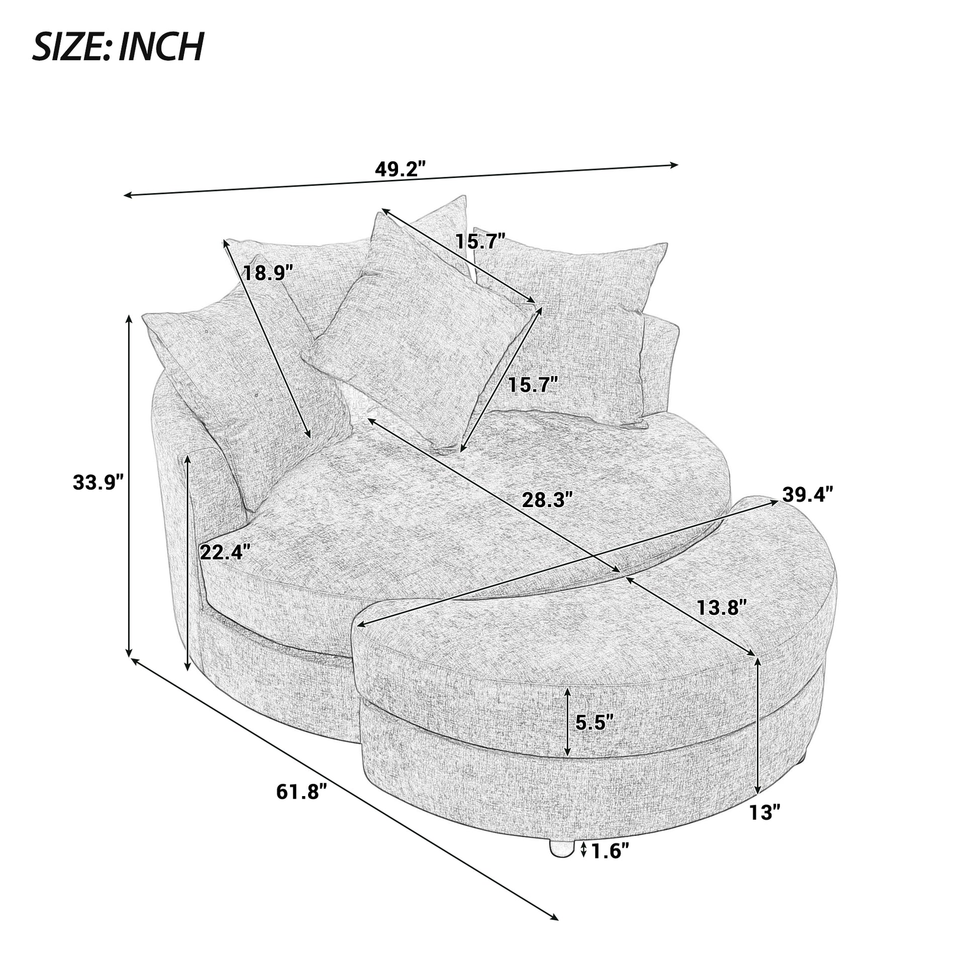 Orisfur. 360 Swivel Accent Barrel Chair With Storage Ottoman & 4 Pillows, Modern Chenille Leisure Chair Round Accent For Living Room, Gray Gray Foam Chenille