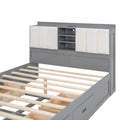 Wood Full Size Platform Bed With Storage Headboard And 4 Drawers, Gray Box Spring Not Required Full Gray Wood Bedroom Bed Frame Solid Wood Mdf