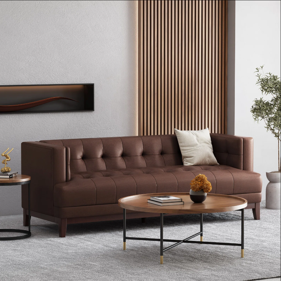 3 Seater Sofa Dark Brown Pu