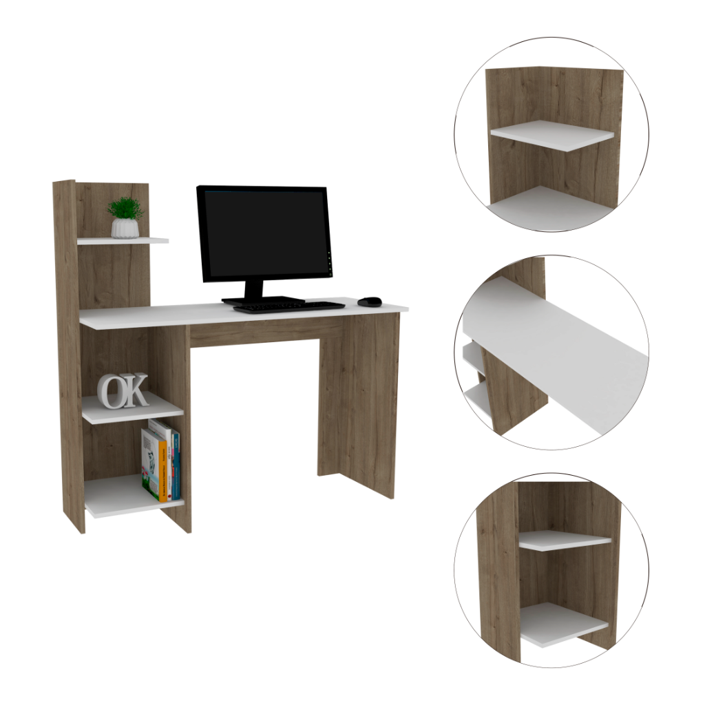 Tecoa Writing Desk, Four Shelves White Triangular Office Pine Rectangular Multicolor Computer Desk Industrial,Modern Automatic Freestanding Bookcase Computer Tables Pine Engineered Wood