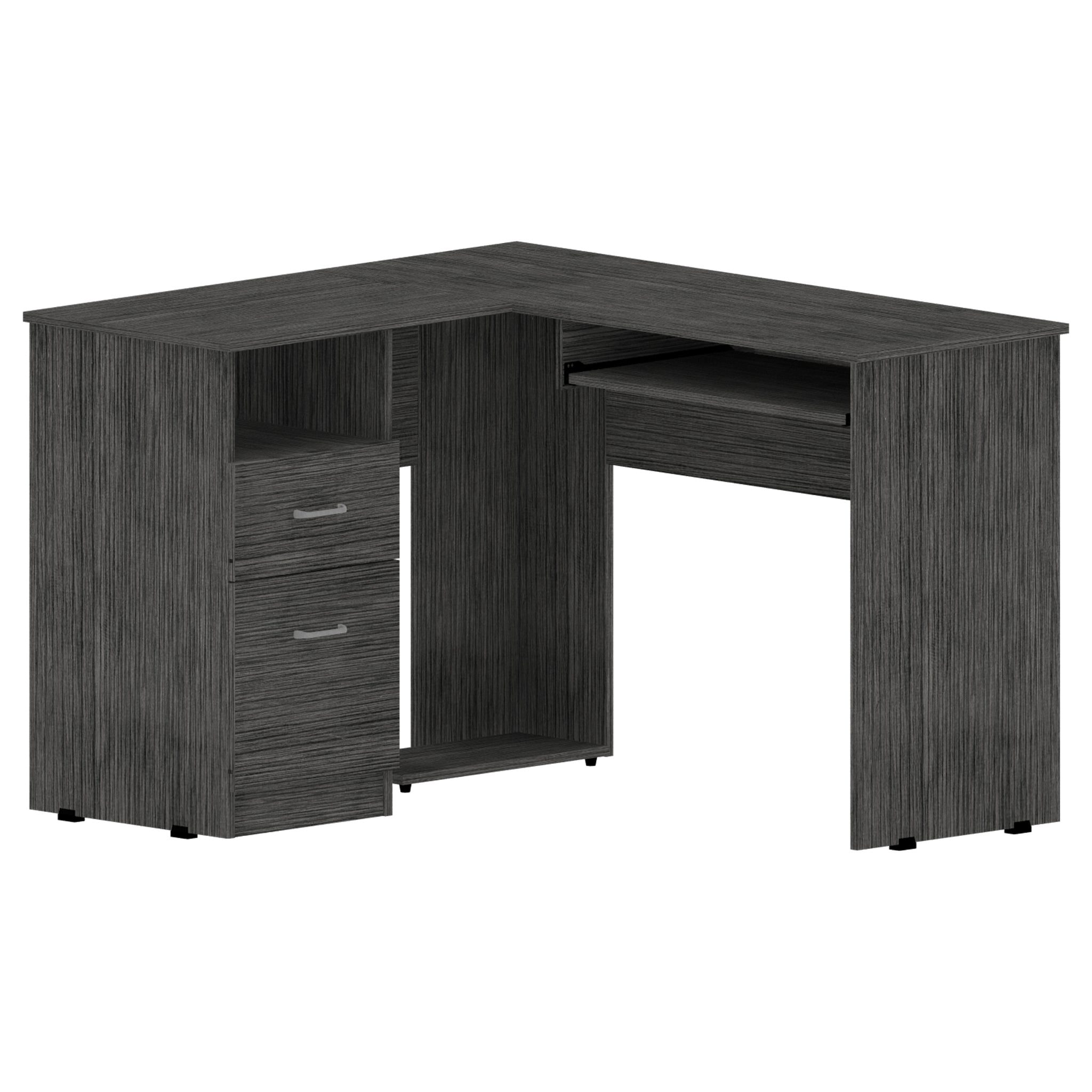 Raleigh L Shaped Desk, Two Drawers, One Shelf, Cpu Storage Smoke Grey Computer Desk Office American Design,Modern Freestanding Engineered Hardwood Desk Rectangular Particle Board Engineered Wood