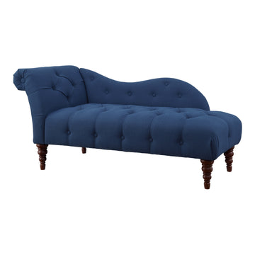 1Pc Modern Traditional Chaise Button Tufted Detail Blue Upholstery Style Comfort Living Room Furniture Espresso Finish Legs Blue Primary Living Space Modern,Traditional Solid Wood