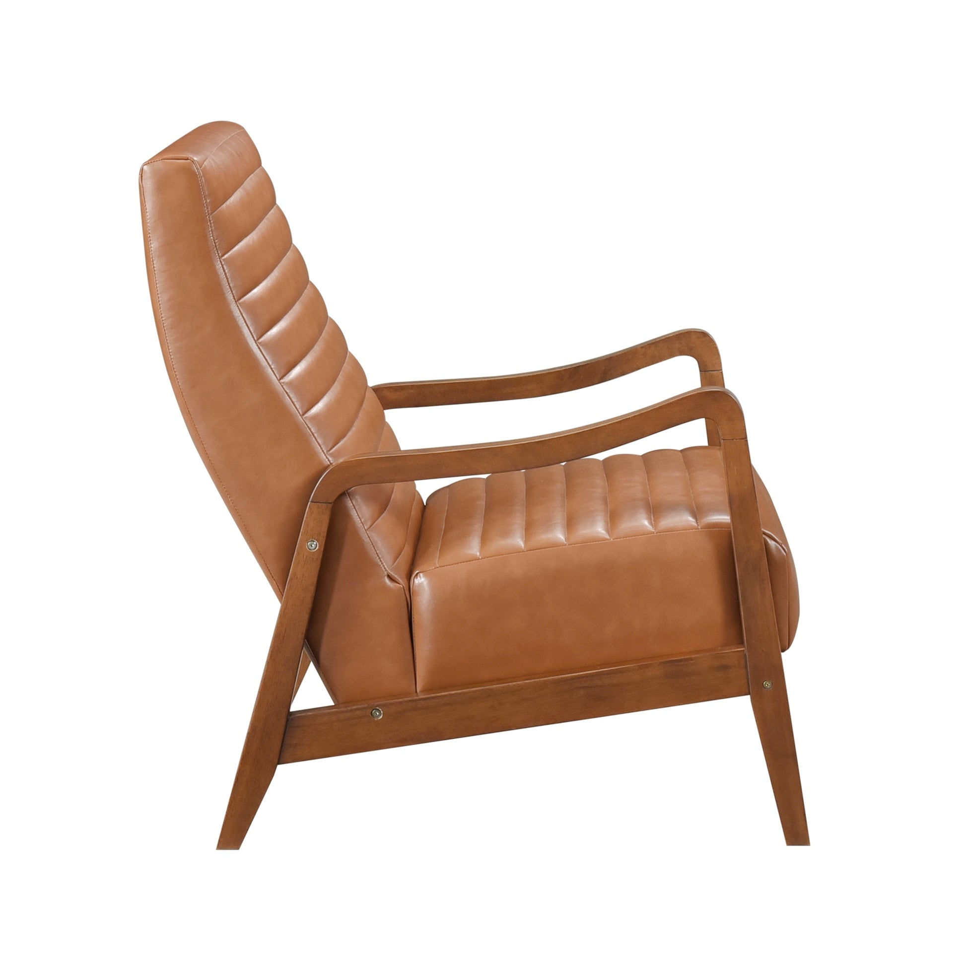 1Pc Accent Chair Brown Faux Leather Walnut Finish Solid Rubberwood Modern Living Room Furniture Brown Primary Living Space Modern Rubberwood Solid Wood