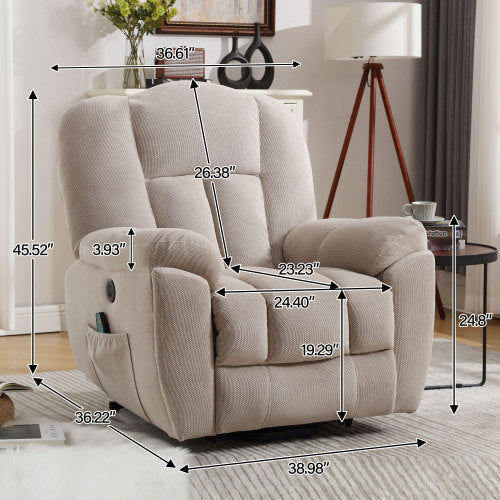 Power Lift Recliner Chair Recliners For Elderly With Heat And Massage Recliner Chair For Living Room With Infinite Position And Side Pocket,Usb Charge Port Beige Beige Soft Heavy Duty Cotton Wood