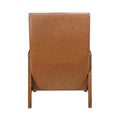 1Pc Accent Chair Brown Faux Leather Walnut Finish Solid Rubberwood Modern Living Room Furniture Brown Primary Living Space Modern Rubberwood Solid Wood