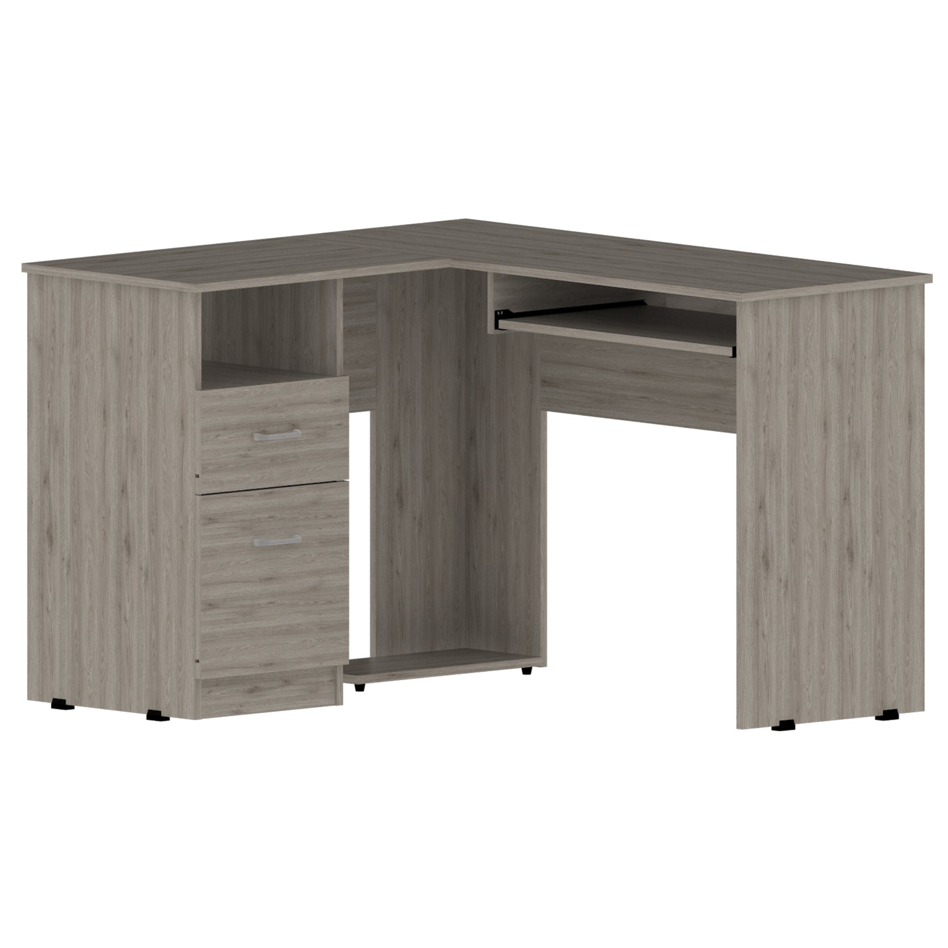 Raleigh L Shaped Desk, Two Drawers, One Shelf, Cpu Storage Light Gray Gray Computer Desk Office American Design Freestanding Pine Drawers Rectangular Pine Engineered Wood