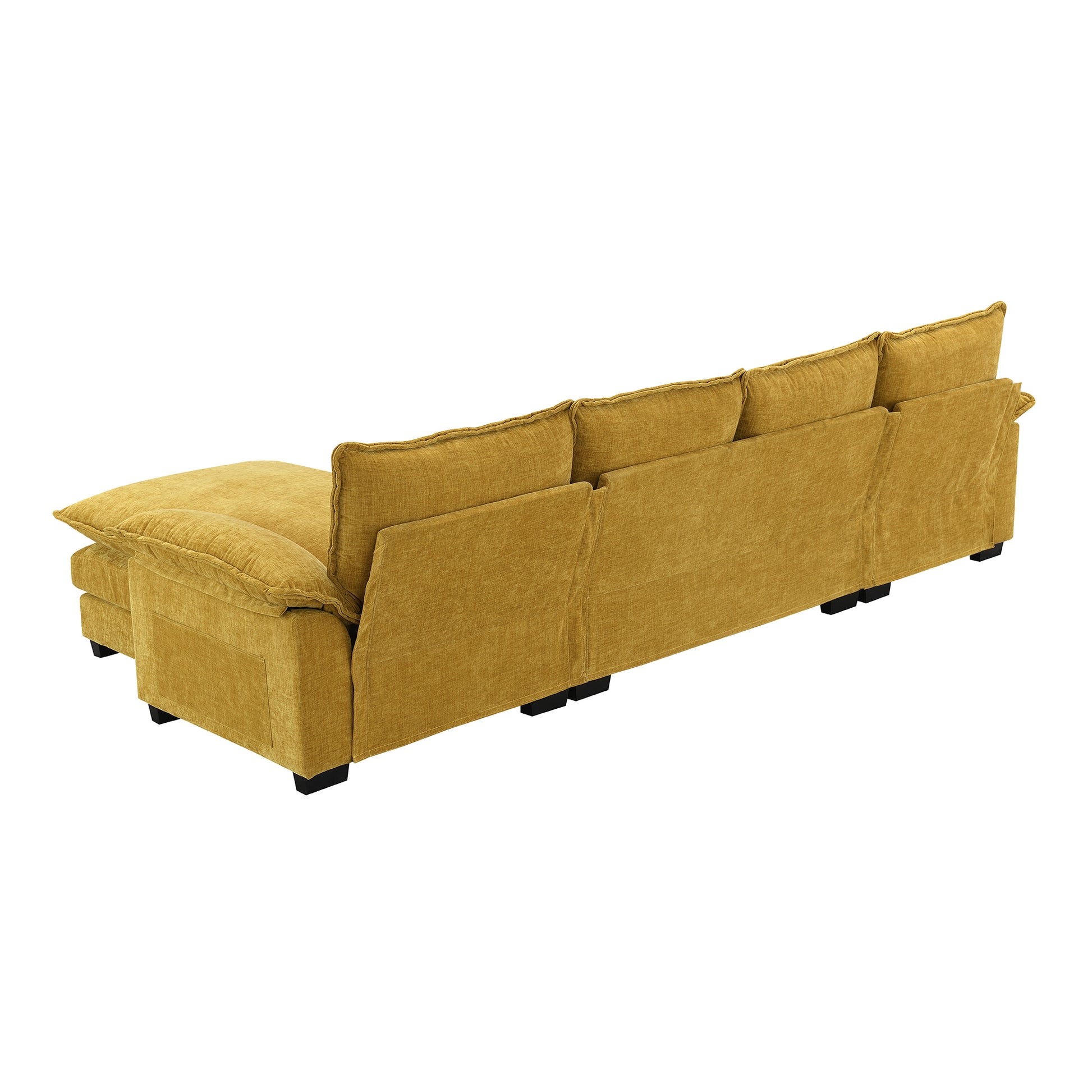 118*55" Modern L Shaped Chenille Cloud Sofa With Double Seat Cushions,5 Seat Upholstered Indoor Furniture,Sleeper Sofa Couch With Chaise Lounge For Living Room,Apartment,3 Colors Ginger Chenille 4 Seat