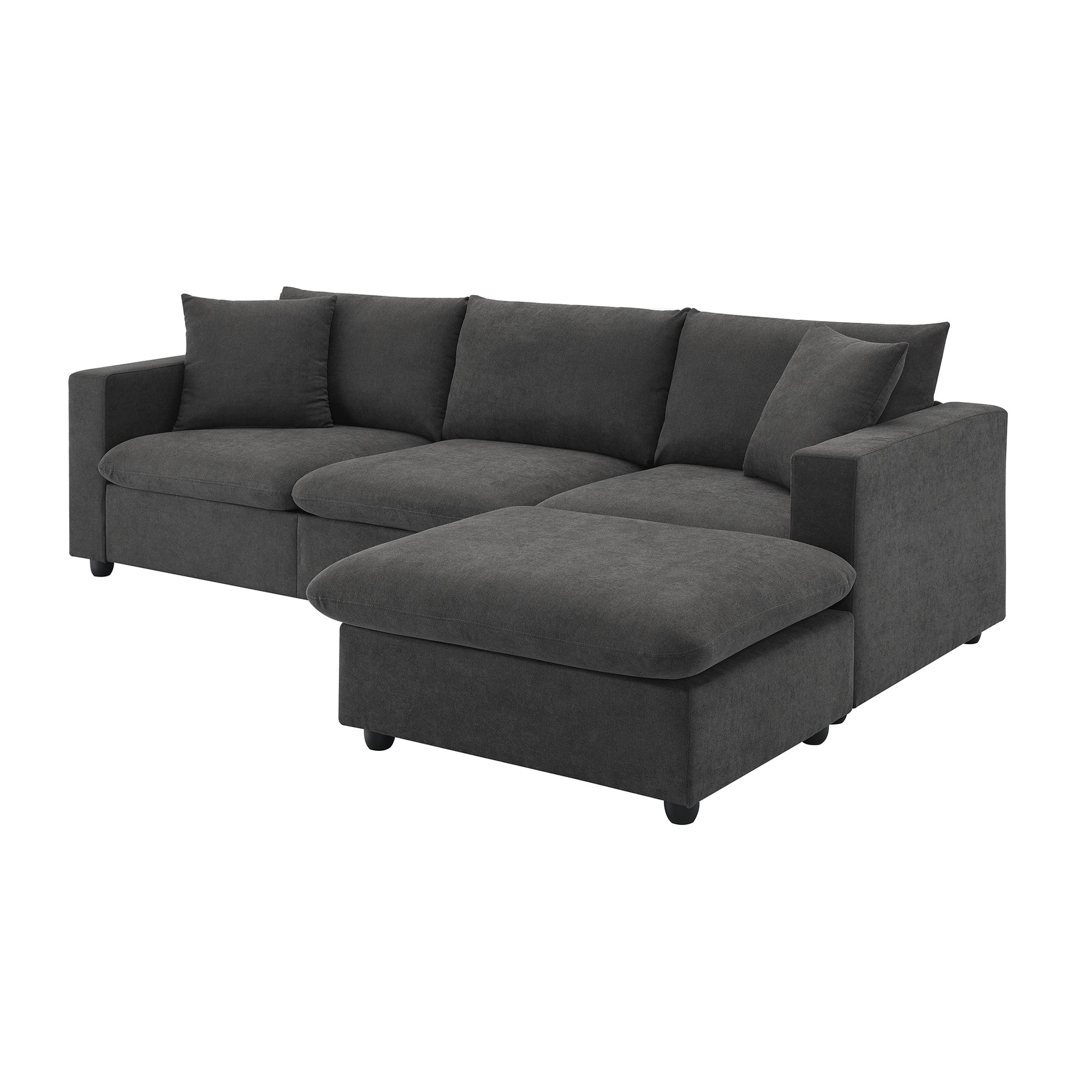 100.4*64.6" Modern Sectional Sofa,L Shaped Couch Set With 2 Free Pillows,4 Seat Polyester Fabric Couch Set With Convertible Ottoman For Living Room, Apartment, Office,4 Colors Dawn Grey Polyester 3