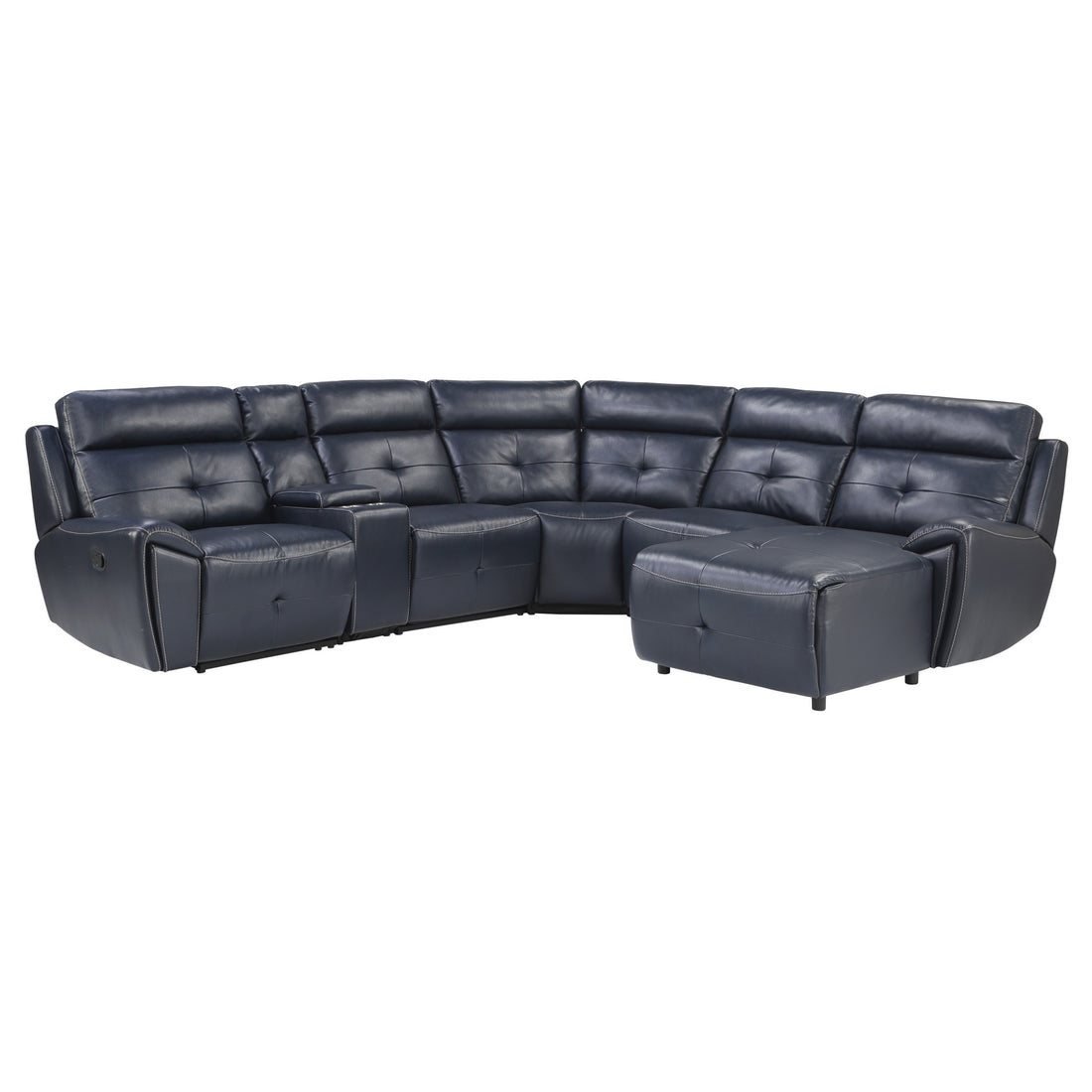 6 Piece Modular Reclining Sectional With Right Chaise Navy Blue Premium Faux Leather Tufted Details Solid Wood Modern Living Room Furniture Plush Pillow Back Seating Navy Faux Leather Wood Primary Living Space Pillow Back Modern Solid Wood