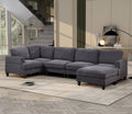 Modular Sofa, Sectional Couch U Shaped Sofa Couch With Ottoman, 6 Seat Chenille Corner Sofa For Living Room, Dark Gray Dark Gray Chenille Cushion Back Foam Plywood 6 Seat