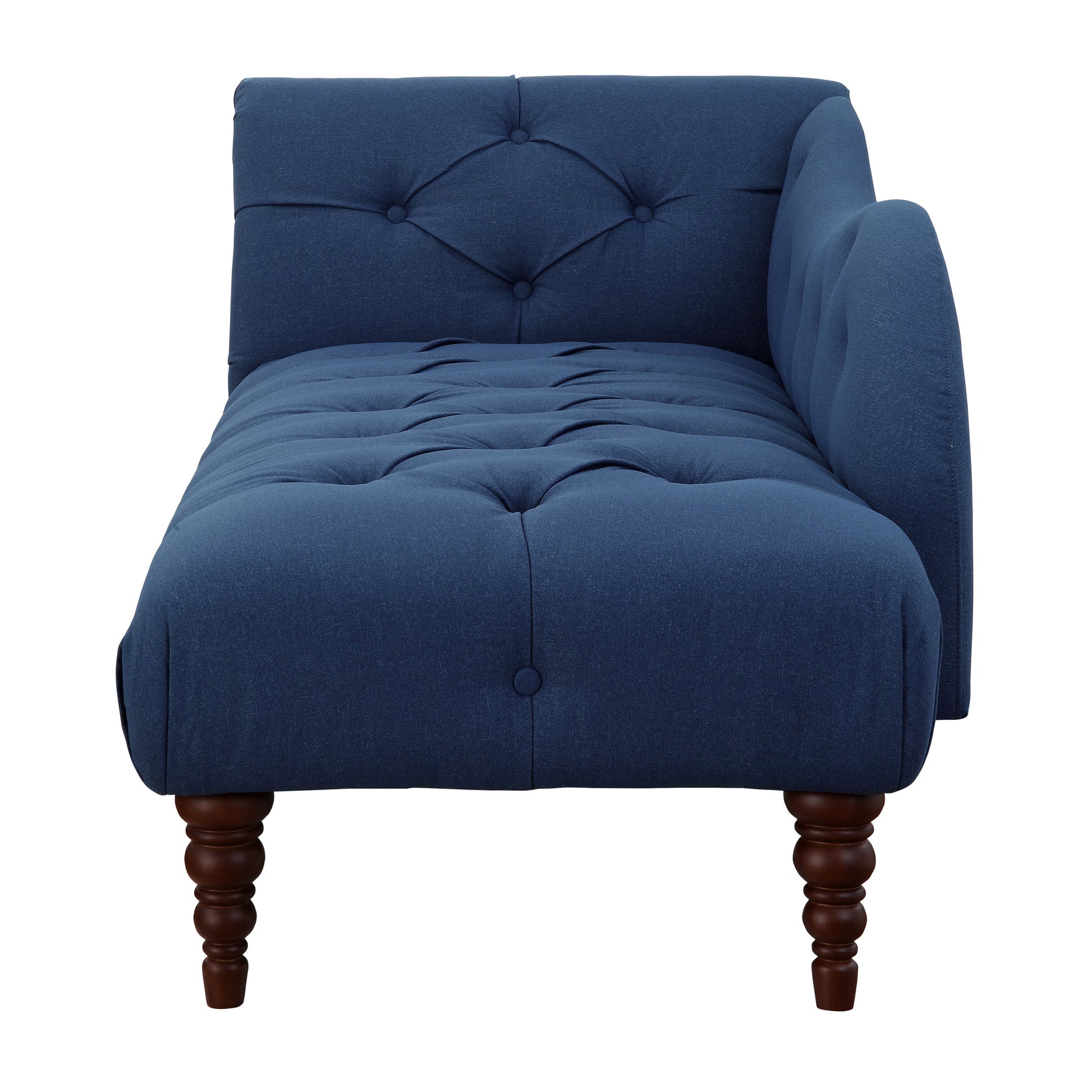 1Pc Modern Traditional Chaise Button Tufted Detail Blue Upholstery Style Comfort Living Room Furniture Espresso Finish Legs Blue Primary Living Space Modern,Traditional Solid Wood