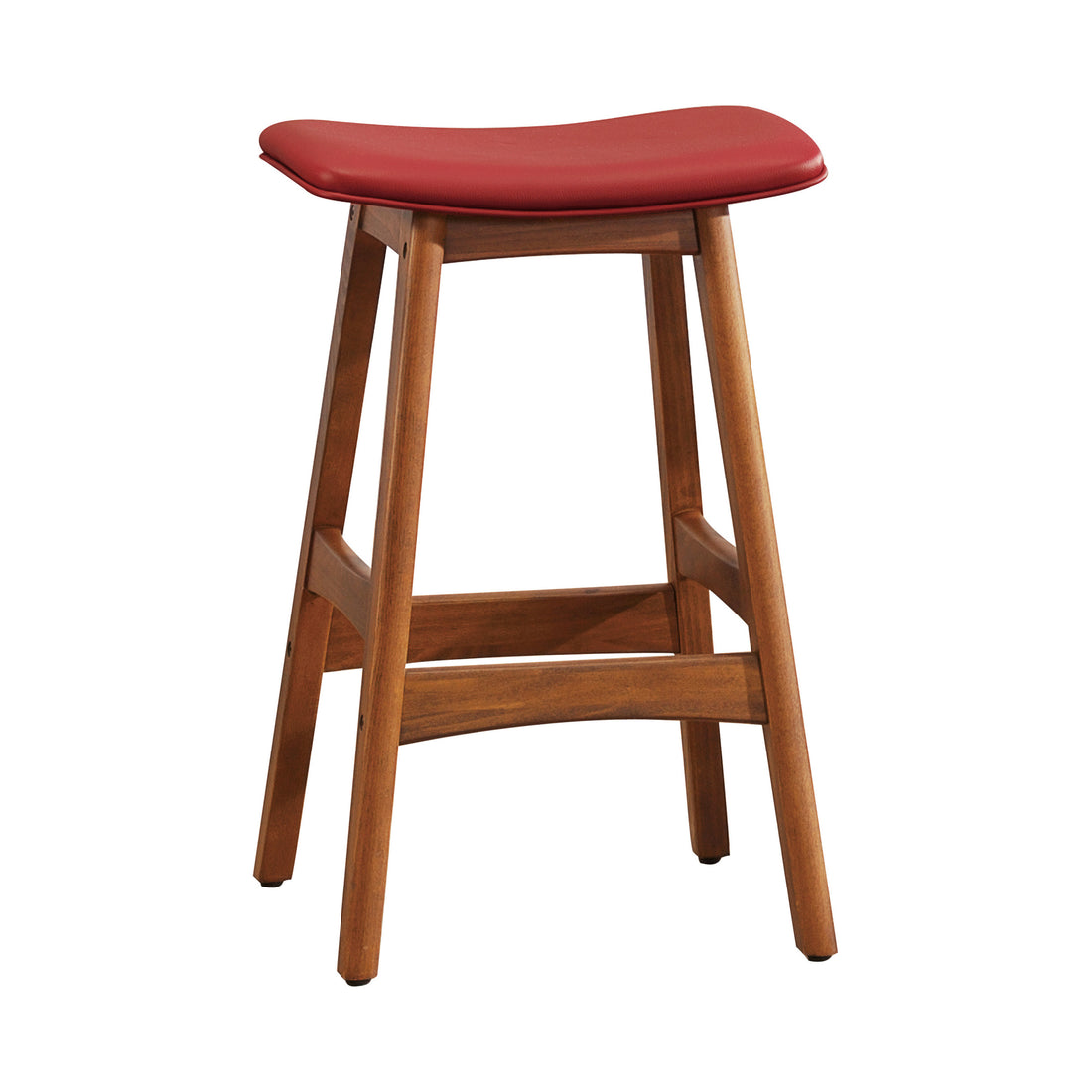 Solid Wood Walnut Finish Counter Height Stools Set Of 2 Red Faux Leather Seat Mid Century Modern Barstools Kitchen Dining Furniture Red Kitchen Mid Century Modern Solid Wood