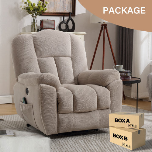 Power Lift Recliner Chair Recliners For Elderly With Heat And Massage Recliner Chair For Living Room With Infinite Position And Side Pocket,Usb Charge Port Beige Beige Soft Heavy Duty Cotton Wood