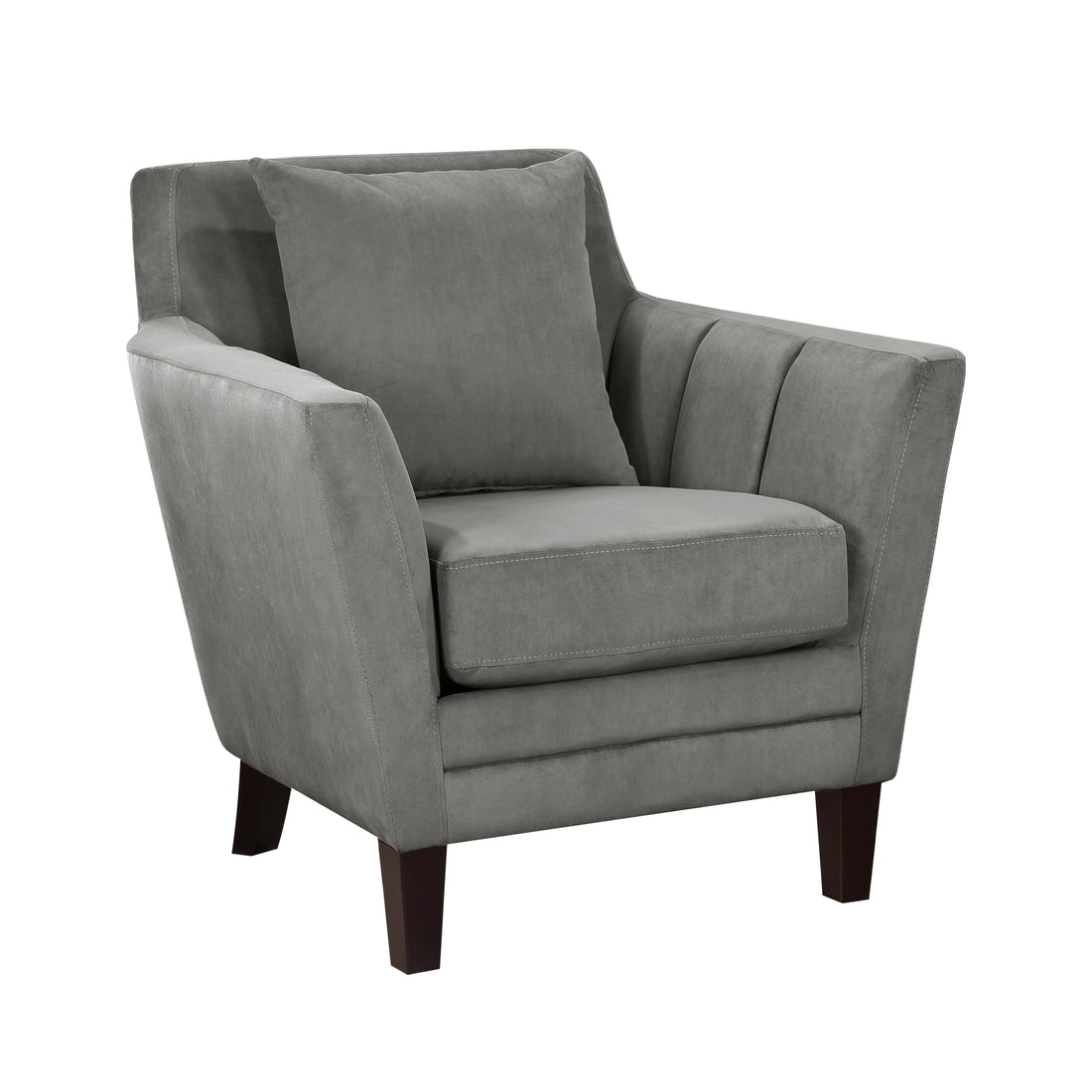 Stylish Home Accent Chair Gray Velvet Upholstery Matching Pillow Solid Wood Furniture Living Room 1Pc Gray Primary Living Space Modern Solid Wood
