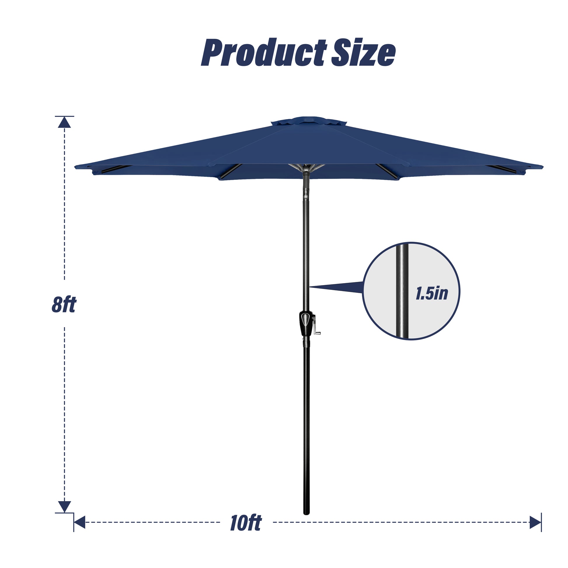 10' Patio Umbrella Outdoor Table Market Yard Umbrella With Push Button Tilt Crank Dark Blue Stainless Steel