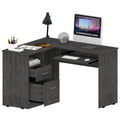 Raleigh L Shaped Desk, Two Drawers, One Shelf, Cpu Storage Smoke Grey Computer Desk Office American Design,Modern Freestanding Engineered Hardwood Desk Rectangular Particle Board Engineered Wood