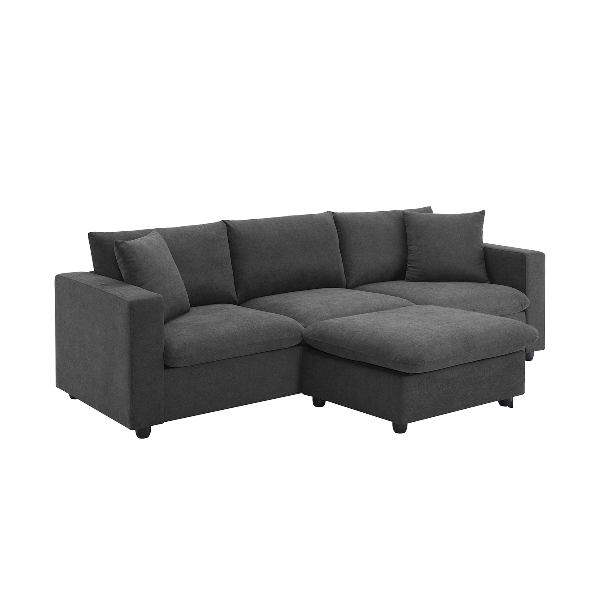 100.4*64.6" Modern Sectional Sofa,L Shaped Couch Set With 2 Free Pillows,4 Seat Polyester Fabric Couch Set With Convertible Ottoman For Living Room, Apartment, Office,4 Colors Dawn Grey Polyester 3