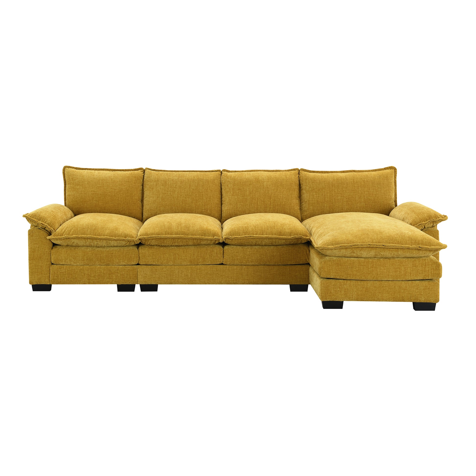 118*55" Modern L Shaped Chenille Cloud Sofa With Double Seat Cushions,5 Seat Upholstered Indoor Furniture,Sleeper Sofa Couch With Chaise Lounge For Living Room,Apartment,3 Colors Ginger Chenille 4 Seat