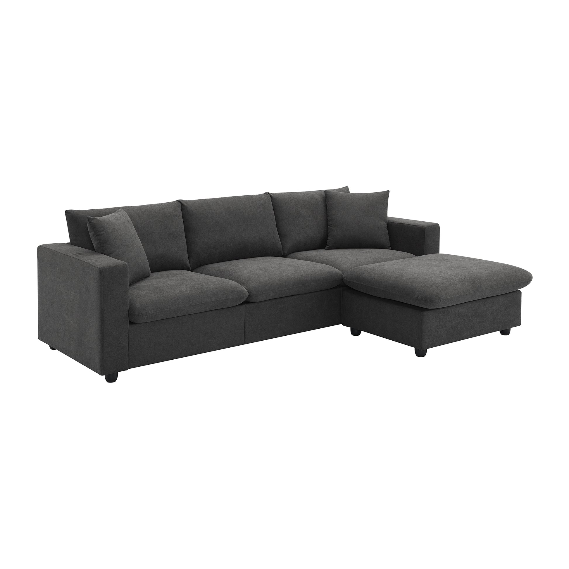 100.4*64.6" Modern Sectional Sofa,L Shaped Couch Set With 2 Free Pillows,4 Seat Polyester Fabric Couch Set With Convertible Ottoman For Living Room, Apartment, Office,4 Colors Dawn Grey Polyester 3