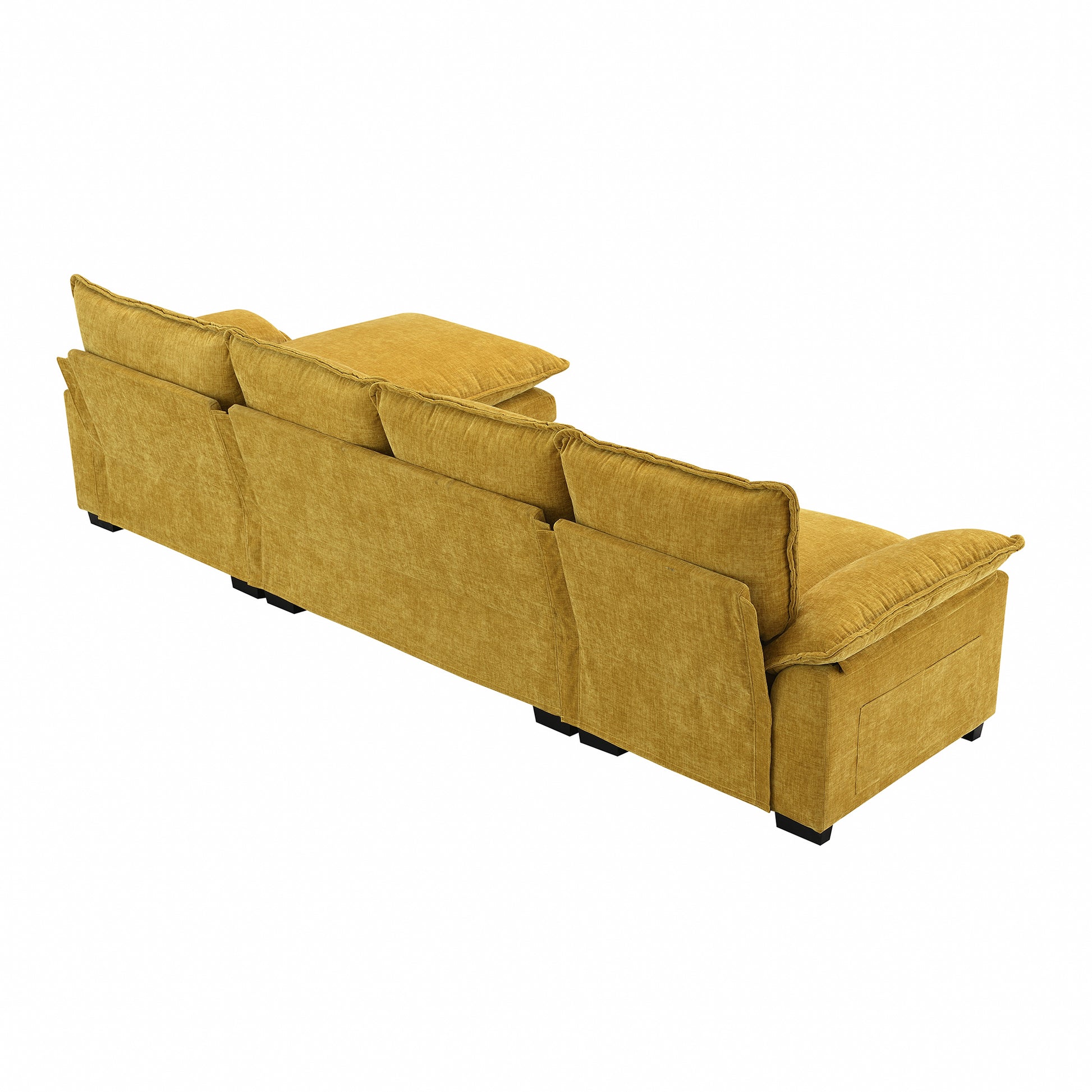 118*55" Modern L Shaped Chenille Cloud Sofa With Double Seat Cushions,5 Seat Upholstered Indoor Furniture,Sleeper Sofa Couch With Chaise Lounge For Living Room,Apartment,3 Colors Ginger Chenille 4 Seat