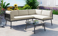 Modern Outdoor 3 Piece Pe Rattan Sofa Set All Weather Patio Metal Sectional Furniture Set With Cushions And Glass Table For Backyard, Poolside, Garden,Black,L Shaped Yes Sectional Black Seats 4 Weather Resistant Frame Water Resistant Cushion Garden &