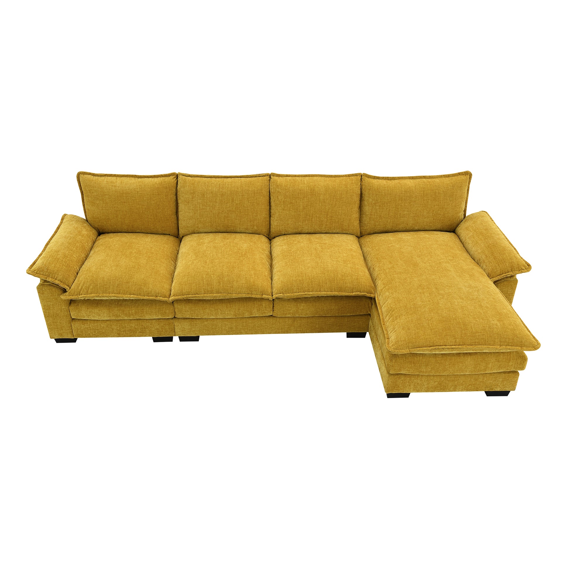 118*55" Modern L Shaped Chenille Cloud Sofa With Double Seat Cushions,5 Seat Upholstered Indoor Furniture,Sleeper Sofa Couch With Chaise Lounge For Living Room,Apartment,3 Colors Ginger Chenille 4 Seat