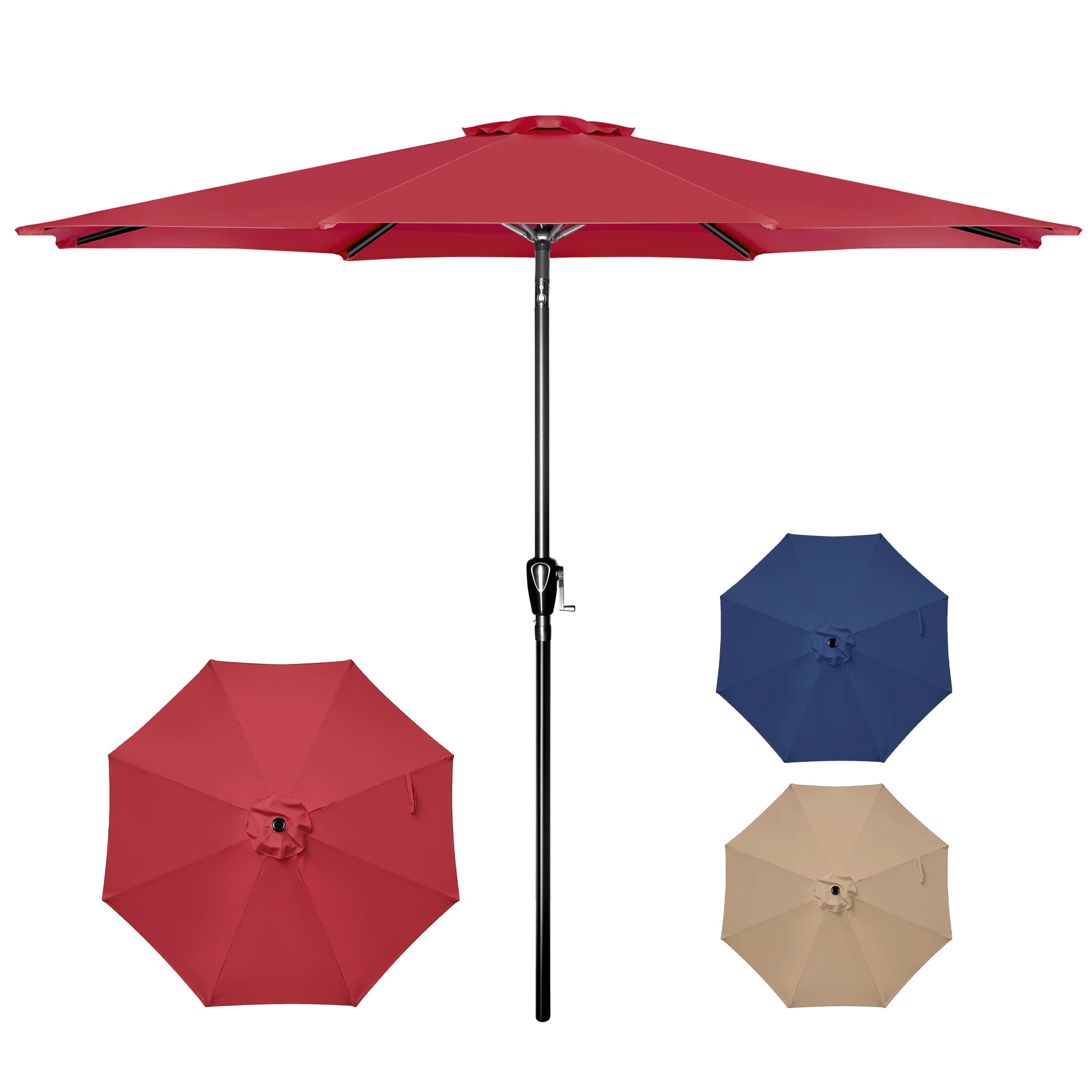 10' Patio Umbrella Outdoor Table Market Yard Umbrella With Push Button Tilt Crank Red Stainless Steel