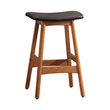 Solid Wood Walnut Finish Counter Height Stools Set Of 2 Dark Brown Faux Leather Seat Mid Century Modern Barstools Kitchen Dining Furniture Dark Brown Kitchen Mid Century Modern Solid Wood