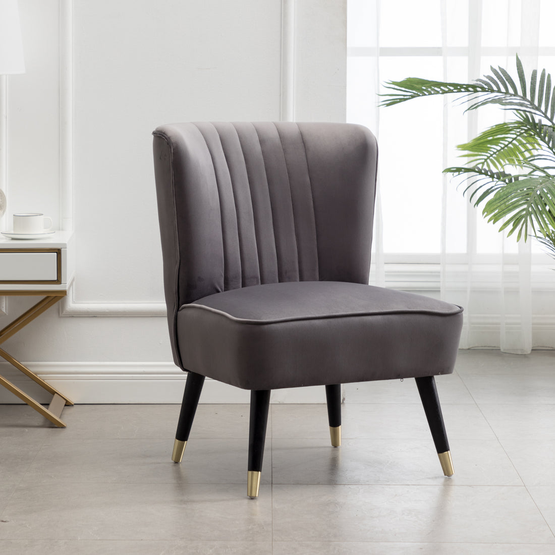 Elon Contemporary Velvet Upholstered Accent Chair, Gray Gray Espresso Primary Living Space Contemporary Rubberwood Polyester Polyester