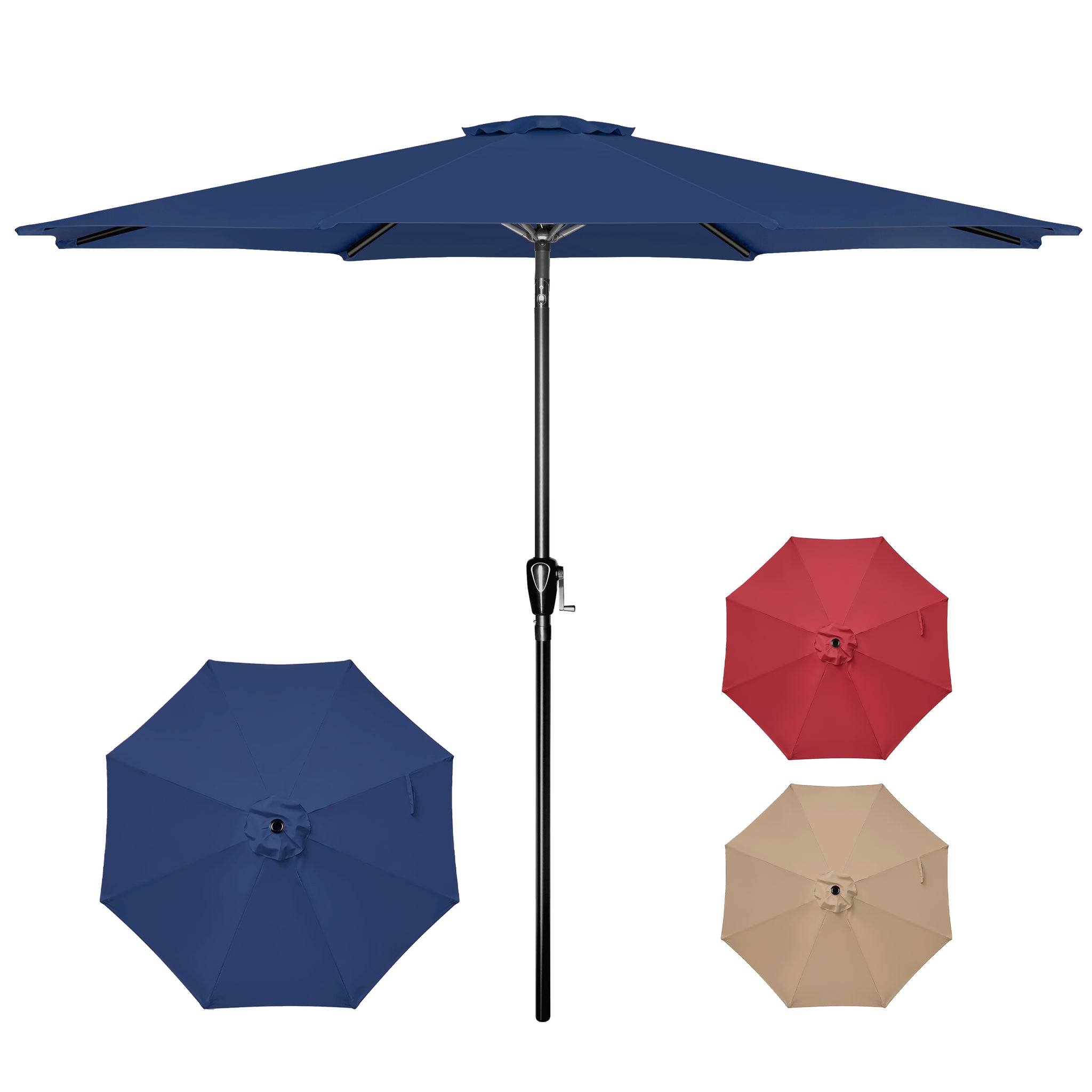 10' Patio Umbrella Outdoor Table Market Yard Umbrella With Push Button Tilt Crank Dark Blue Stainless Steel